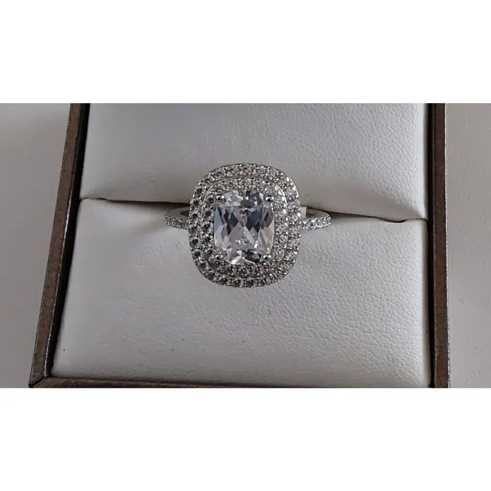 Genuine Diamond Simulant 5.15 Ct. Cushion & Round Triple Halo Engagement Ring #8